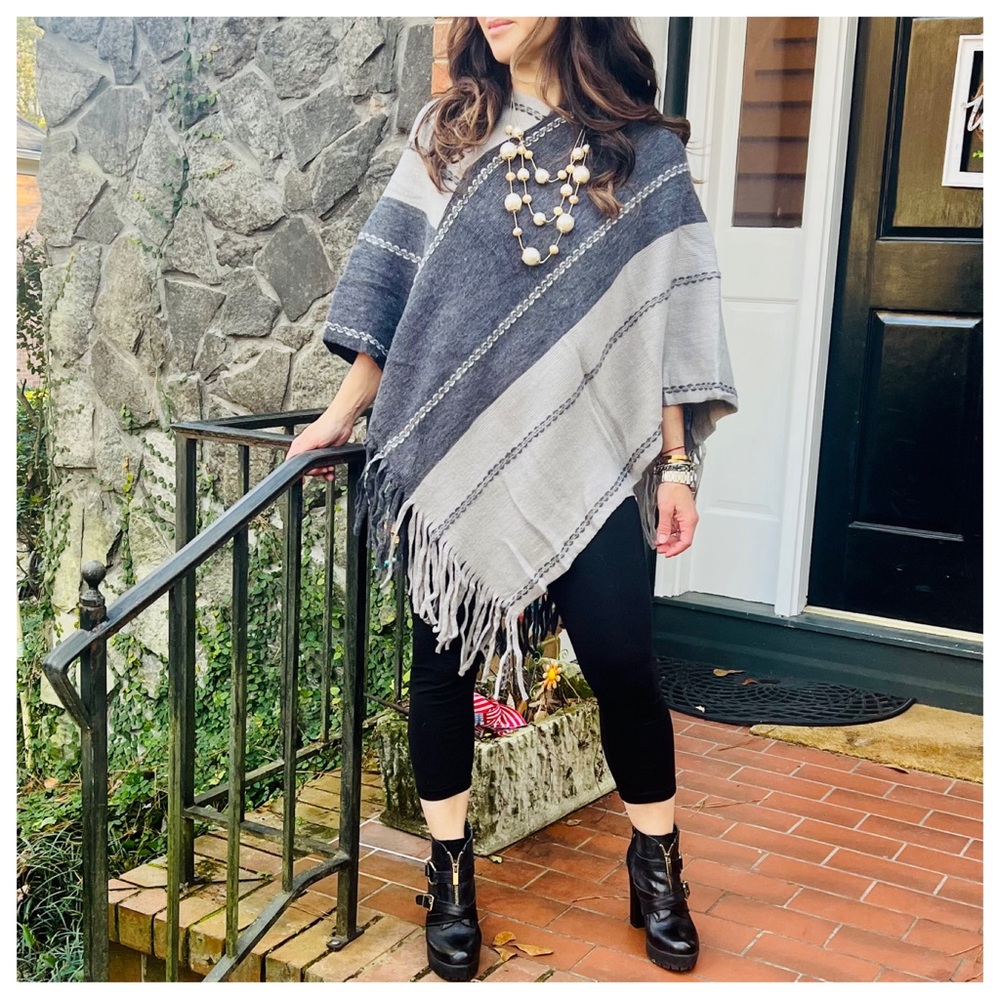 #47 Boho Fabulous Soft Knit Fringed Poncho Shawl - Picture 2 of 4